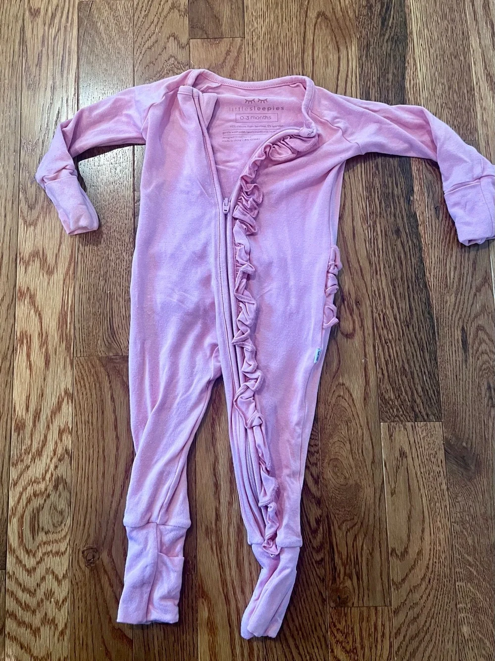 Little Sleepies Zippy 0-3 mo Pink Ruffles EUC